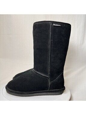 Bearpaw Emma Tall Boots Shearling Round Toe Casual Mid-Calf Flat Black Womens 11